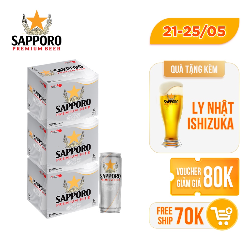 Combo 03 thùng bia Sapporo Premium 650ml