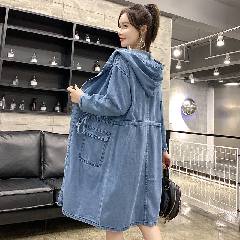 Áo Khoác denim Chống Gió Có Mũ Trùm Thời Trang Xuân Thu 2022 plus size Cho Nữ 200