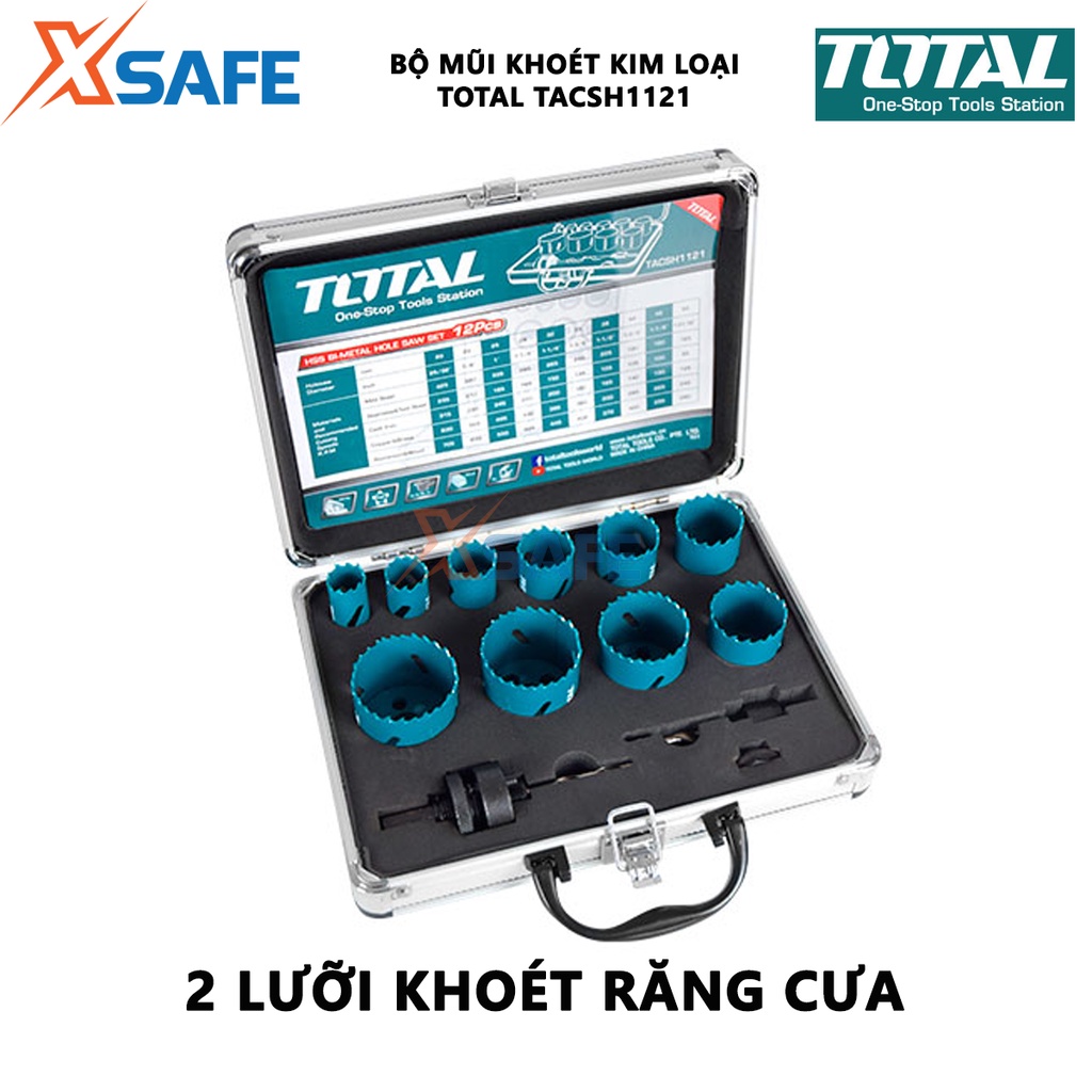 Bộ mũi khoét kim loại 10 chi tiết TOTAL TACSH1121 | Bộ 10 mũi khoét kim loại 20-50mm gồm 10 mũi khoét