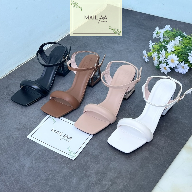 Sandal gót trong viền 7 phân MAILIAA quai ngang phồng