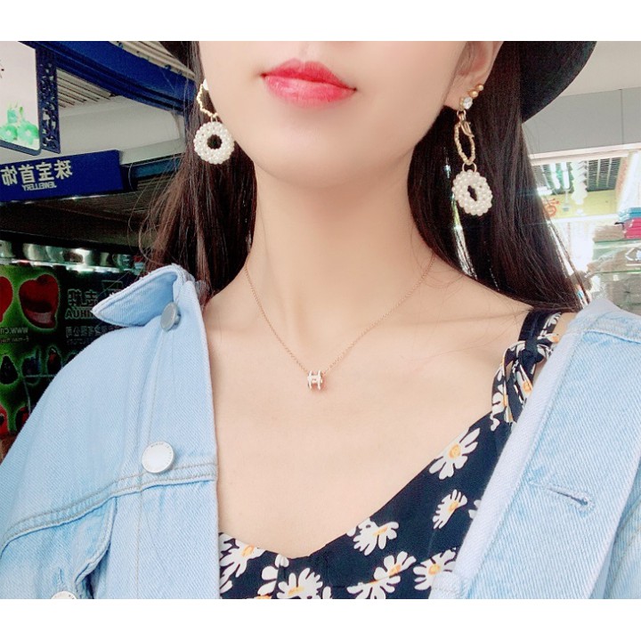 Dây chuyền nữ titan màu hồng chữ H đính đá siêu đẹp, bền màu, hợp thời trang