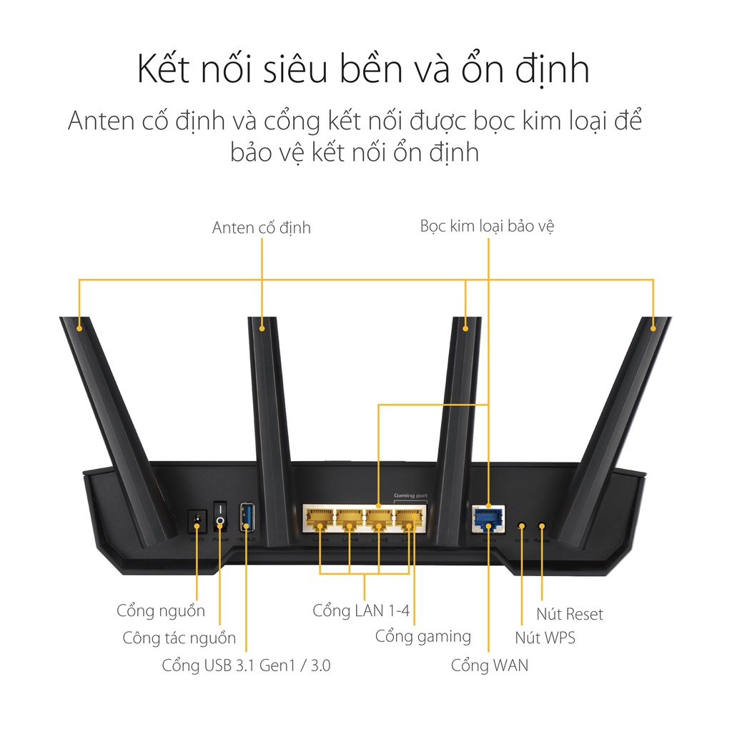 Router Wifi 6 ASUS TUF Gaming AX3000 Băng Tần Kép TUFAX3000 Hàng Chính Hãng