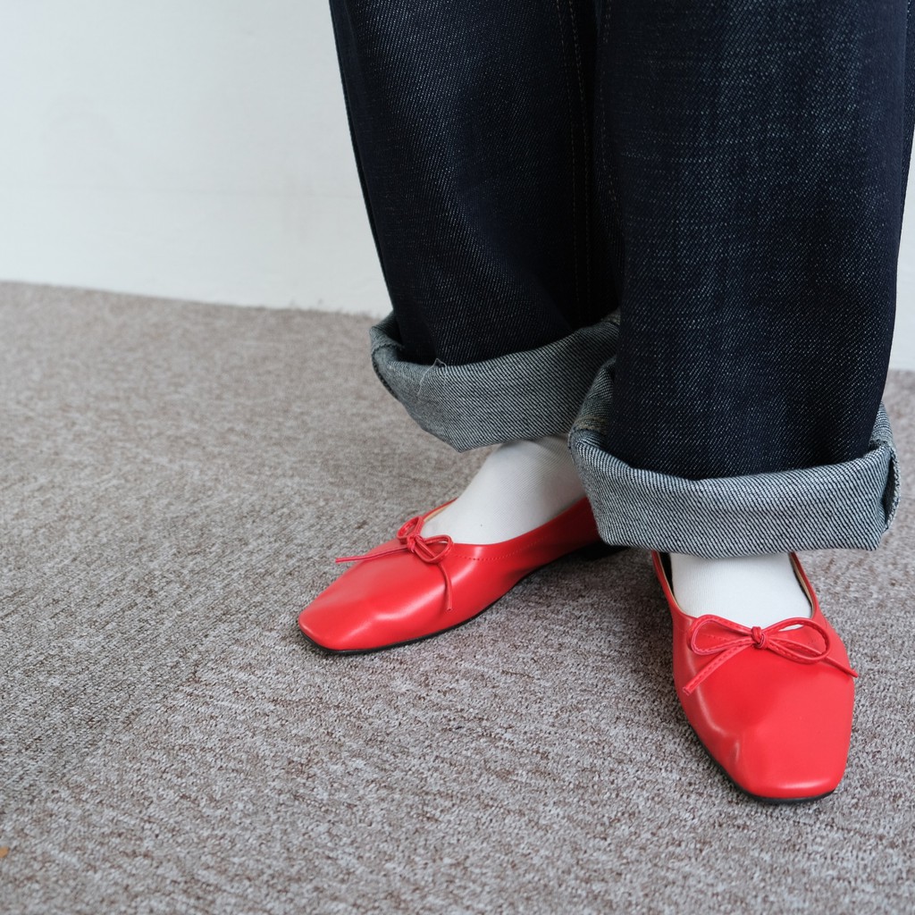 Ribbon flat shoes - giày búp bê đính nơ mũi vuông