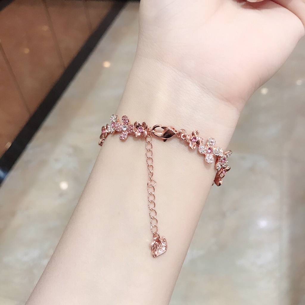FREE SHIP VòngTay Nữ Swarovski ELDERFLOWER Plum Bracelet Rose Gold Crystal Flower Bracelet Bracelet Quà Tặng Cho Bạn Gái