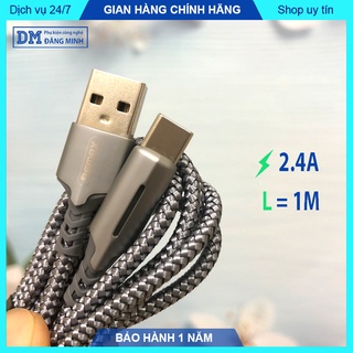 Dây sạc Type-C tự ngắt RC-123a, dây sạc Type-C chính hãng tự dừng khi đầy sạc nhanh Iphone 2.4A dây đan vải dù - DMte