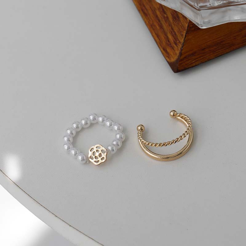 Set 3 nhẫn mạ vàng đính ngọc trai nhân tạo thời trang cho nữ