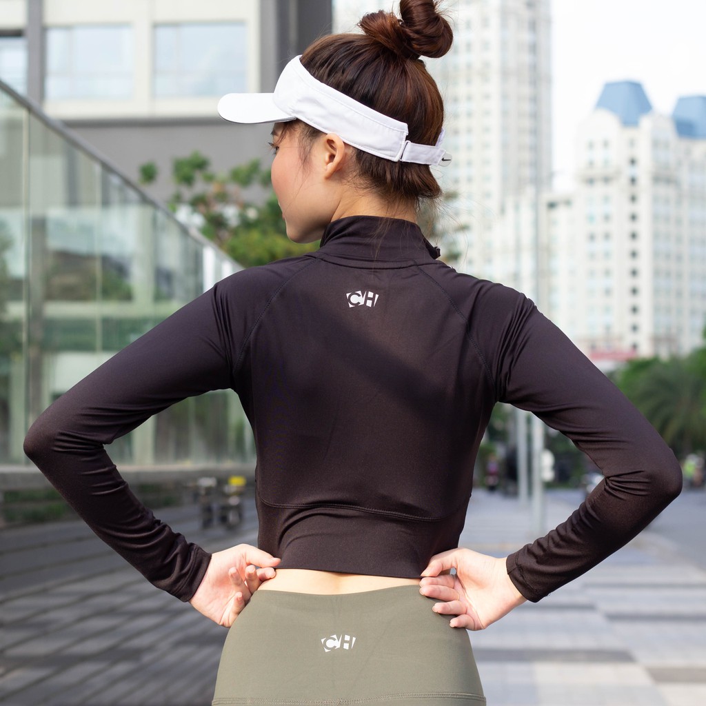 Áo Croptop Phản Quang Tay Dài Tập Gym Nữ Kiểu Kín Đáo, Cá Tính Ôm Body Tập Gym Yoga Aerobic CH012