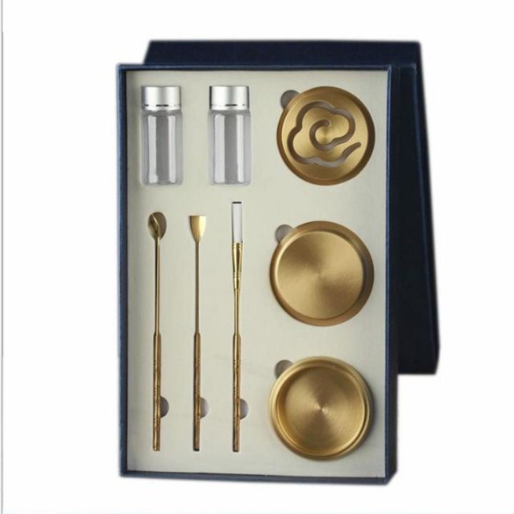 Bộ dụng cụ đốt trầm khuôn tạo trầm bột bằng đồng dùng cho lư đồng xông trầm đồ thờ cúng