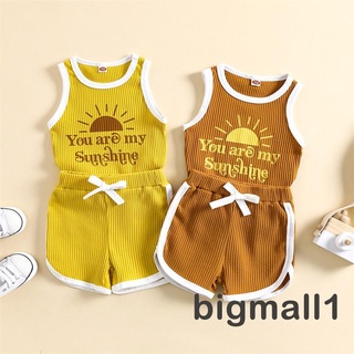 BIGMALL-3-24months Baby Boys Summer Outfits Sun Letter Print Sleeveless Tank Tops and Elastic Waist Casual Shorts Set
