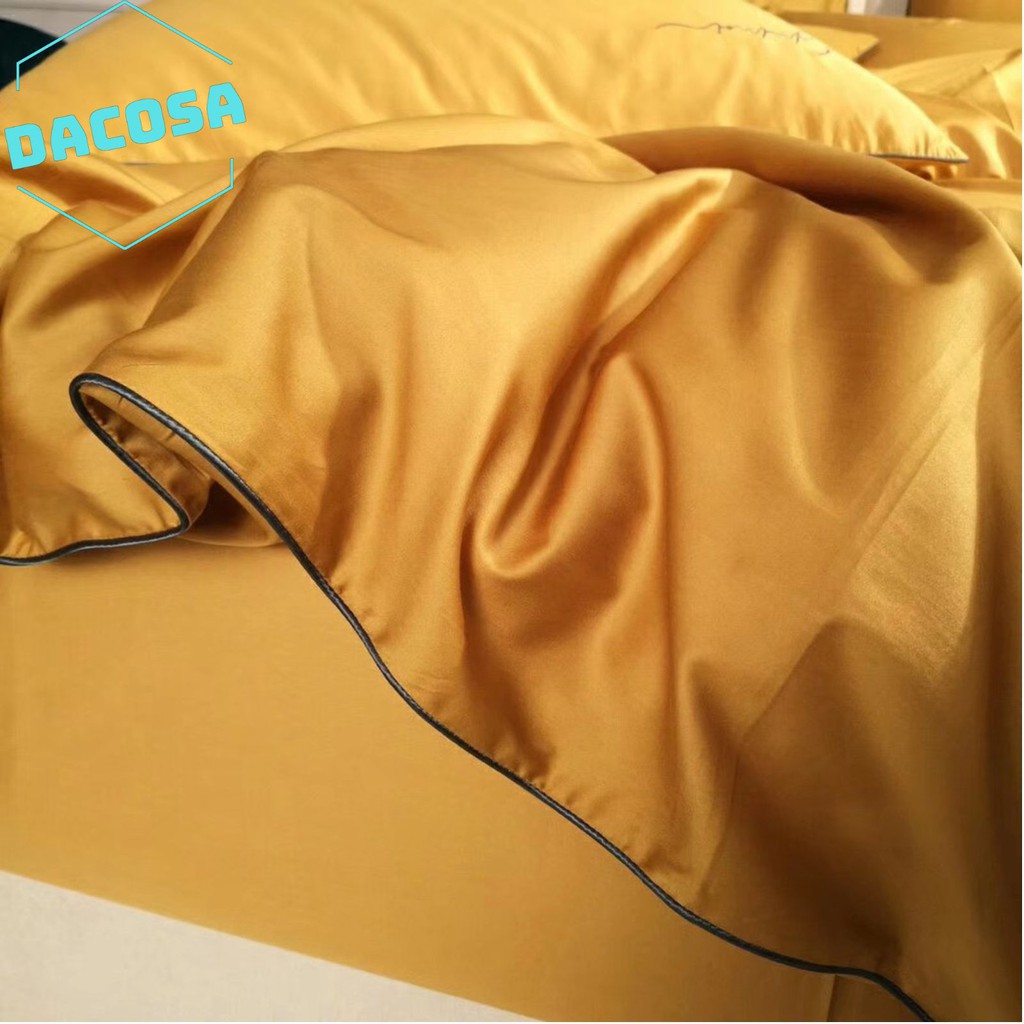 [Giá Sỉ] Bộ Chăn Ga Gối LỤA SUMOI 60S Màu Vàng Cao Cấp Khách Sạn