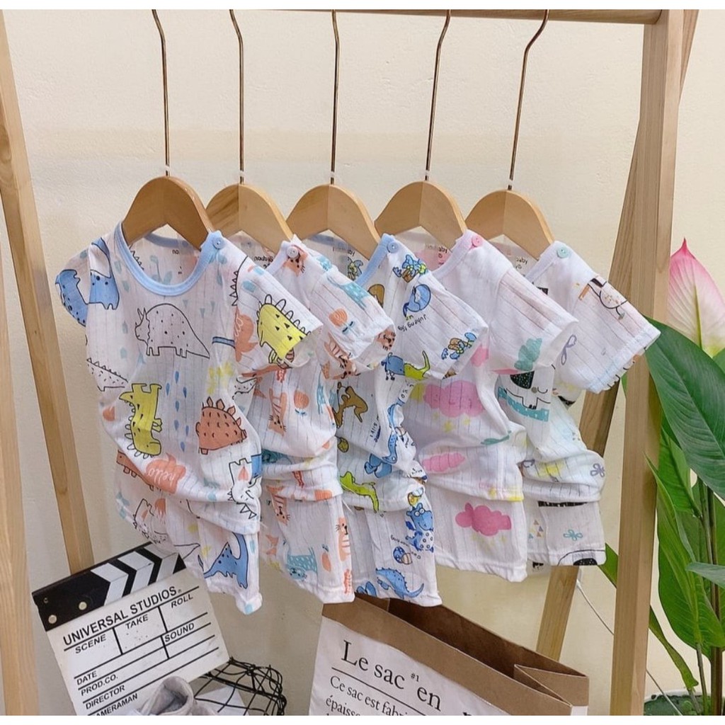 Bộ cộc tay chất cotton sợi tre mềm mát họa tiết dễ thương cho bé