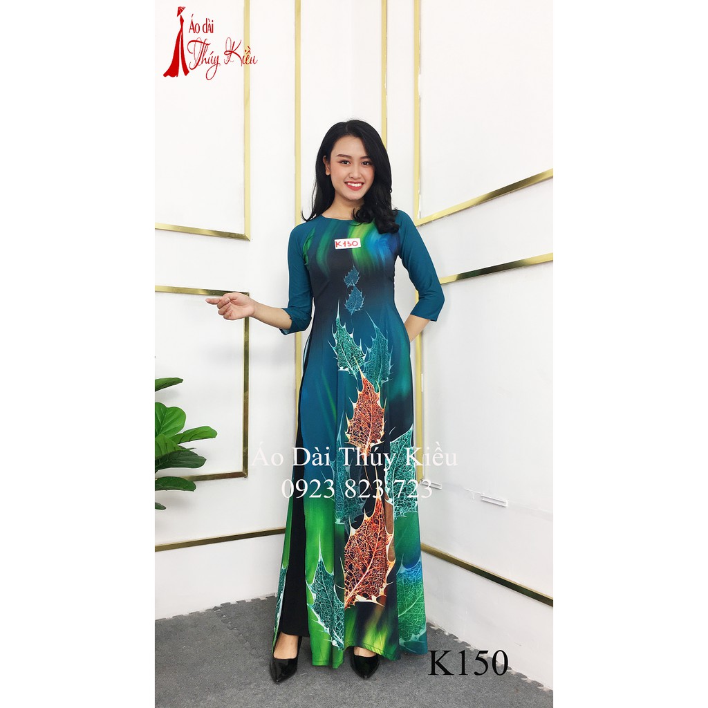 Áo dài trung niên may sẵn thiết kế đẹp cách tân tết nền xanh lạ K130 Thúy Kiều mềm mại, co giãn, áo dài giá rẻ