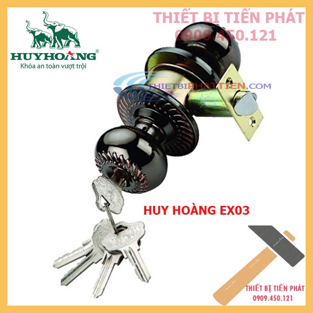 Ổ Khóa Đấm, Ổ Khóa Tay Nắm Tròn HUY HOÀNG Cao Cấp EX02, EX03, EX05 Full INOX 304, Khóa Cửa Phòng, Kho, Tolet(Chính Hãng)