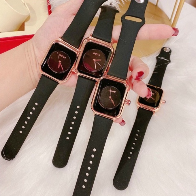 Đồng hồ nữ guou quai silicol mặt chữ nhật siêu hot 2021 bản dây aple donghonu (video ảnh thật) | BigBuy360 - bigbuy360.vn