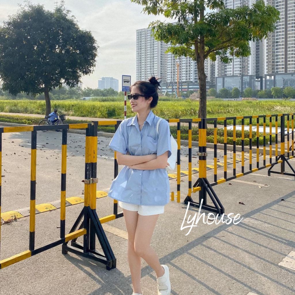 Áo sơ mi nữ form rộng xẻ tà vạt cúc Kiểu Màu Trắng be xanh đẹp ngắn tay ulzzang vintage hàn quốc cao cấp