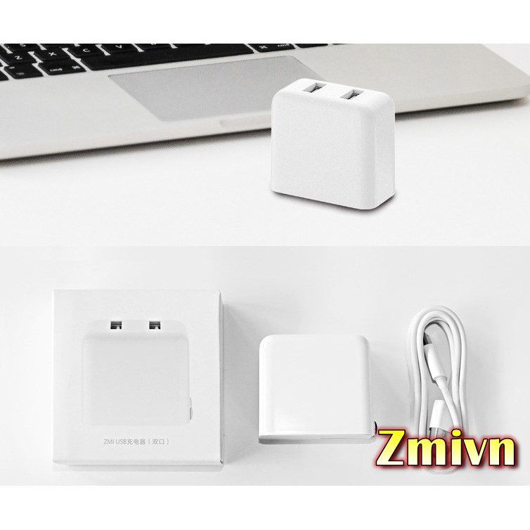 Sạc Xiaomi ZMI 2 Cổng USB Phiên Bản 2017 Hỗ Trợ Sạc Nhanh QC3.0 Củ Sạc Nhanh 2 USB QC 3.0 ZMI HA622