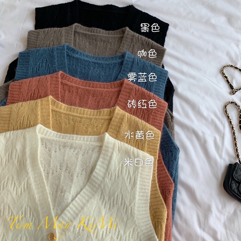 Áo gile len ba lỗ không tay carigan len