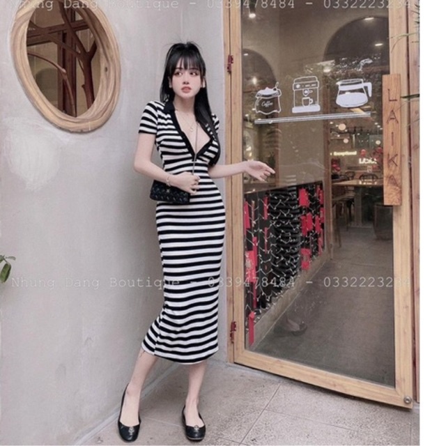 VÁY BODY CỔ TIM DÁNG DÀI QUA GỐI MS18862