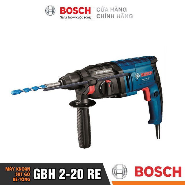 [CHÍNH HÃNG] Máy Khoan Búa Bosch GBH 2-20 RE (20MM-600W) - Chuyên Khoan Bê Tông, Giá Đại Lý Cấp 1, Bảo Hành Toàn Quốc