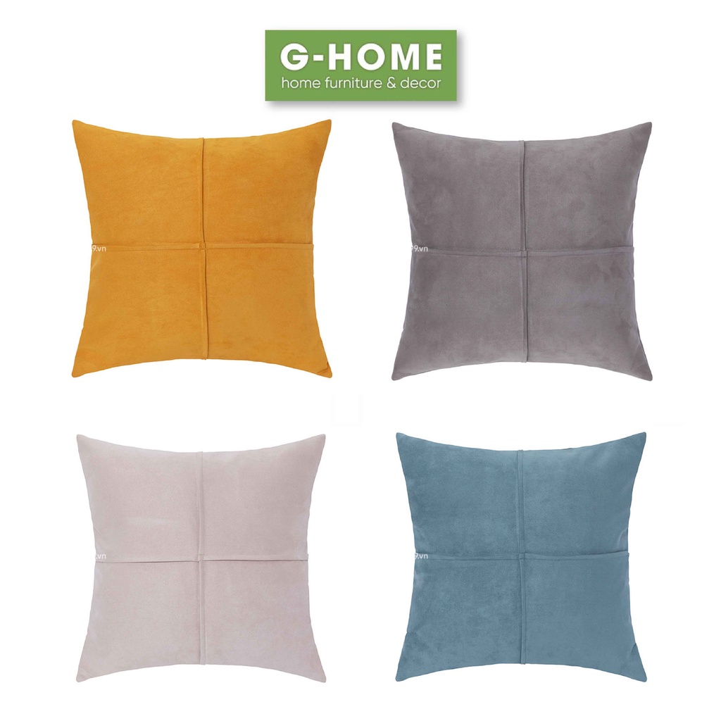 Vỏ gối suede cao cấp Ghome, vỏ gối vuông da lộn, đệm gối sofa trơn màu mềm mại sang trọng VG21M2