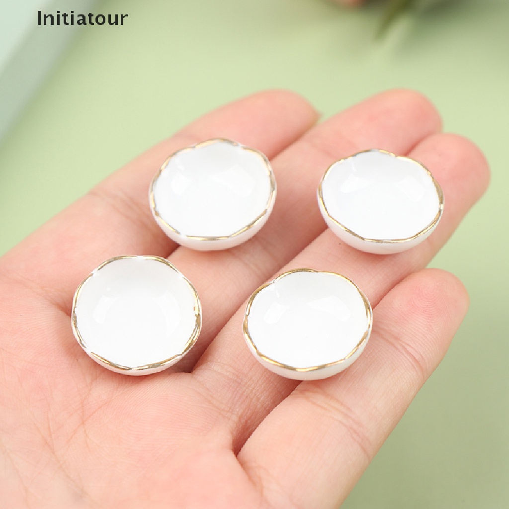 Bộ 4 Chén Dĩa Sứ Màu Trắng Tỉ Lệ 1: 12 Dùng Trang Trí Nhà Búp Bê