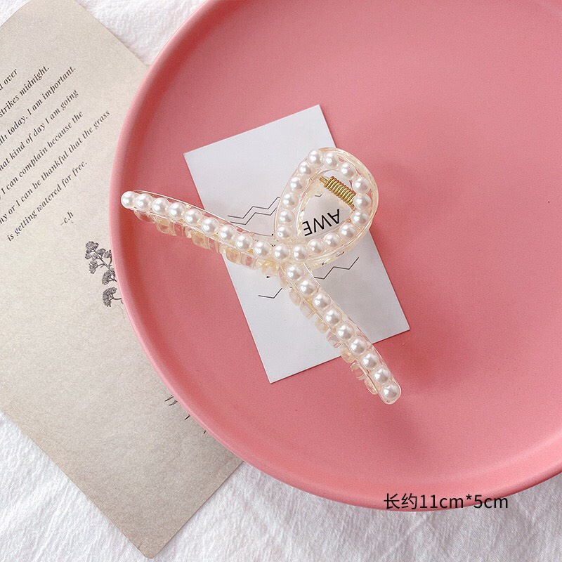 Kẹp tóc càng cua cute trong suốt Hàn Quốc đính hạt trai nhân tạo nhiều kiểu xinh xắn Shinosha KEP001