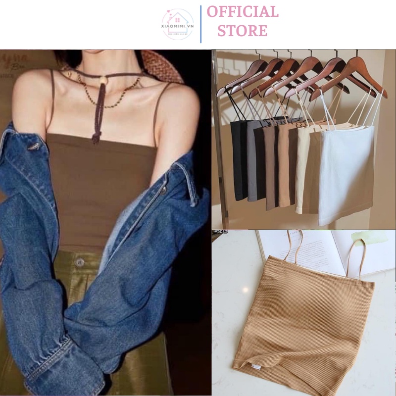 Áo hai dây nữ len tăm co giãn Quảng Châu có mút ngực croptop mẫu mới 2022 Xiaomimi 582252aaad