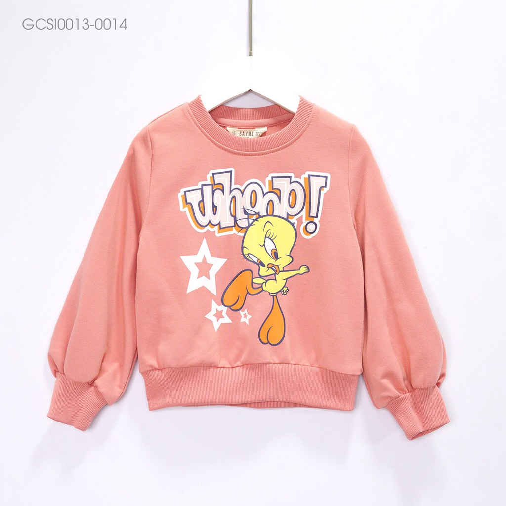 Áo nỉ bé gái SAYME nỉ thu đông cotton da cá mềm mịn dày dặn ấm áp in hoạt hình dễ thương GCSI0013