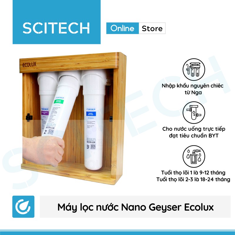 Máy lọc nước Nano Geyser Ecolux kèm vỏ gỗ - Nhập khẩu Nga, bảo hành chính hãng 3 năm