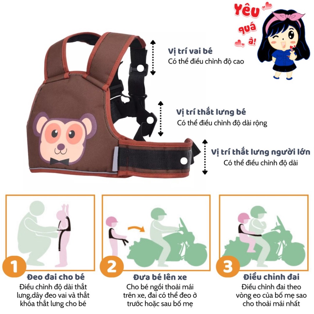 Đai đi xe máy cho bé dày dặn 1-10 tuổi