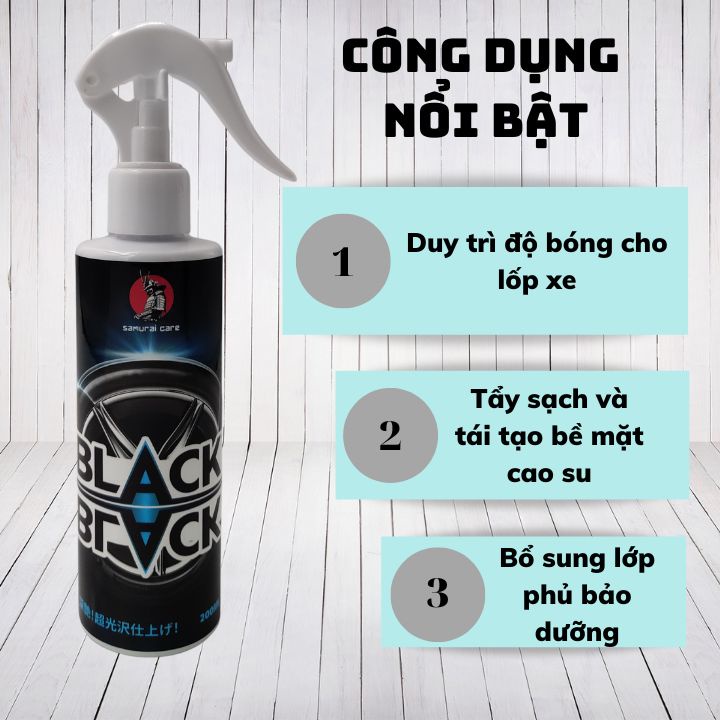 [Hàng chính hãng - Free ship] Chai xịt đánh bóng làm sạch lốp xe - Bảo vệ lốp xe Samurai Care 200ml