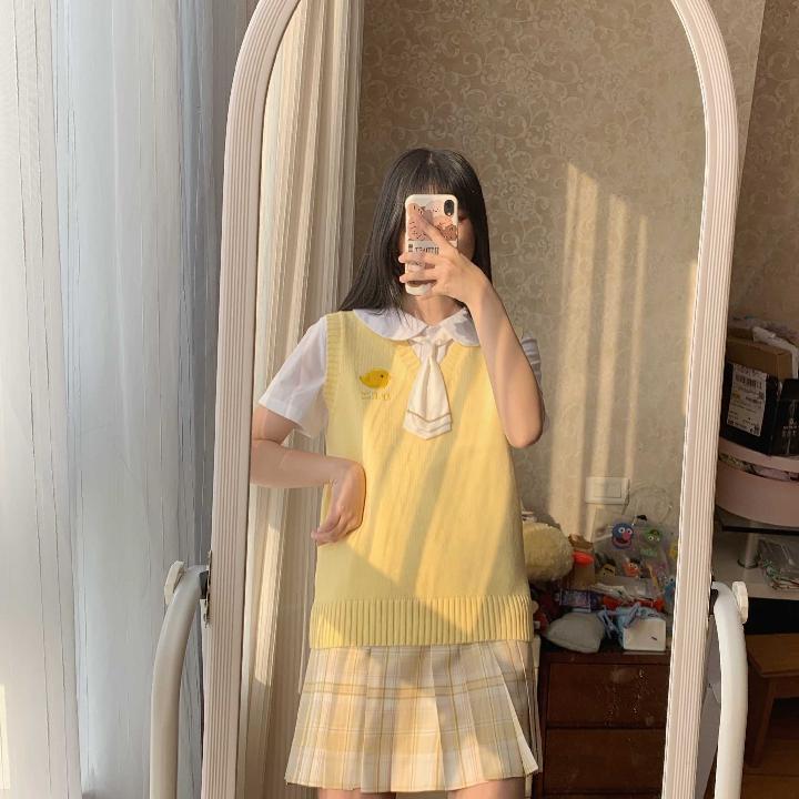 Áo Sweater Dệt Kim Không Tay Phong Cách Nhật Bản Xinh Xắn Dành Cho Nữ