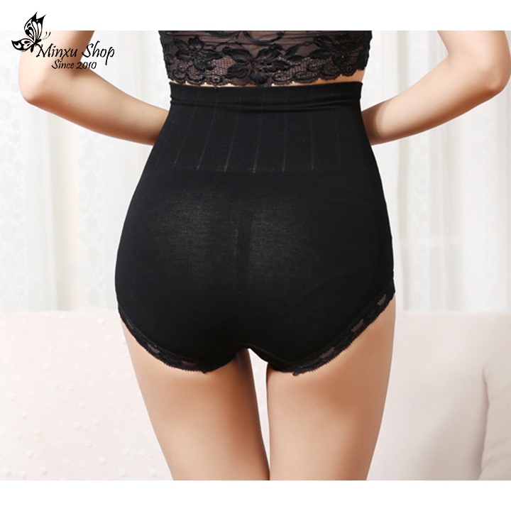 Quần lót nâng mông lưng cao, cạp cao gen bụng, quần lót nữ viền ren quyến rũ Minxu Shop 3112
