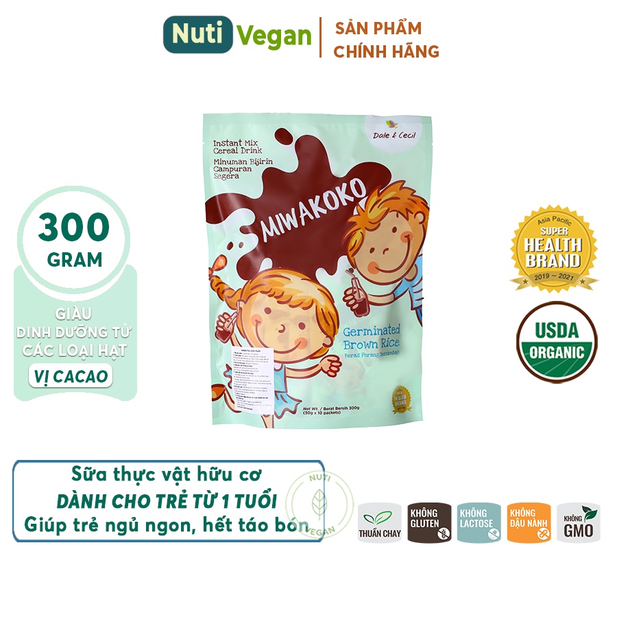 Sữa Hạt Hữu Cơ Miwakoko Không Đường, Túi 300g Vị Cacao Nhập Khẩu Malaysia, Bé Ngủ Ngon Cải Thiện Tiêu Hóa - nutivegan