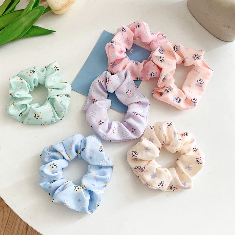 Dây cột tóc vải scrunchies hình gấu nhiều màu ngọt ngào dễ thương phiên bản Hàn quốc DS3