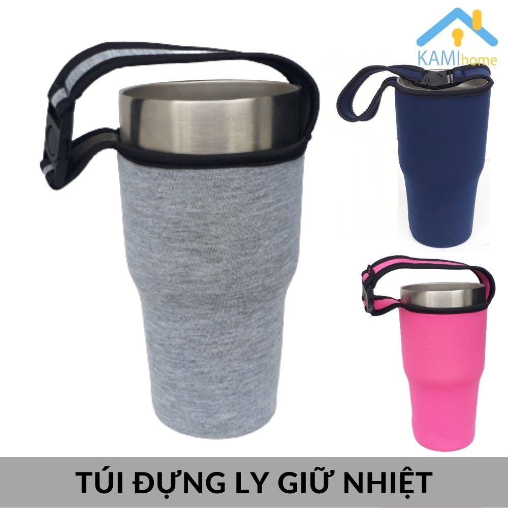 Túi đựng bình ly giữ nhiệt cỡ Lớn vải co giãn có quai xách 10x18cm (Chọn màu) Kami22035