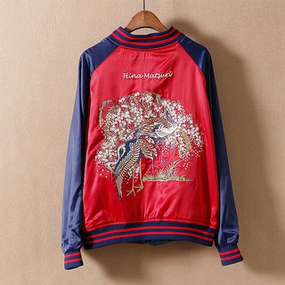 ÁO KHOÁC BOMBER THÊU HẠC 2 LỚP MẶC ĐƯỢC 2 MẶT,ÁO BOMBER THÊU 2 MẶT