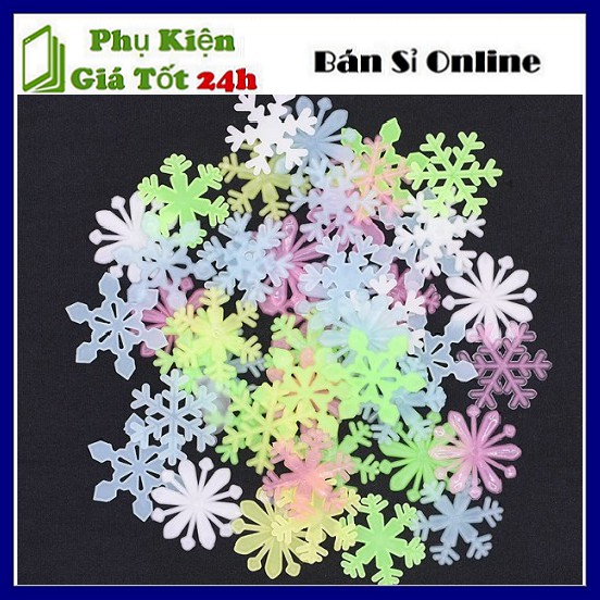 Set 50 bông tuyết dạ quang dán tường trang trí