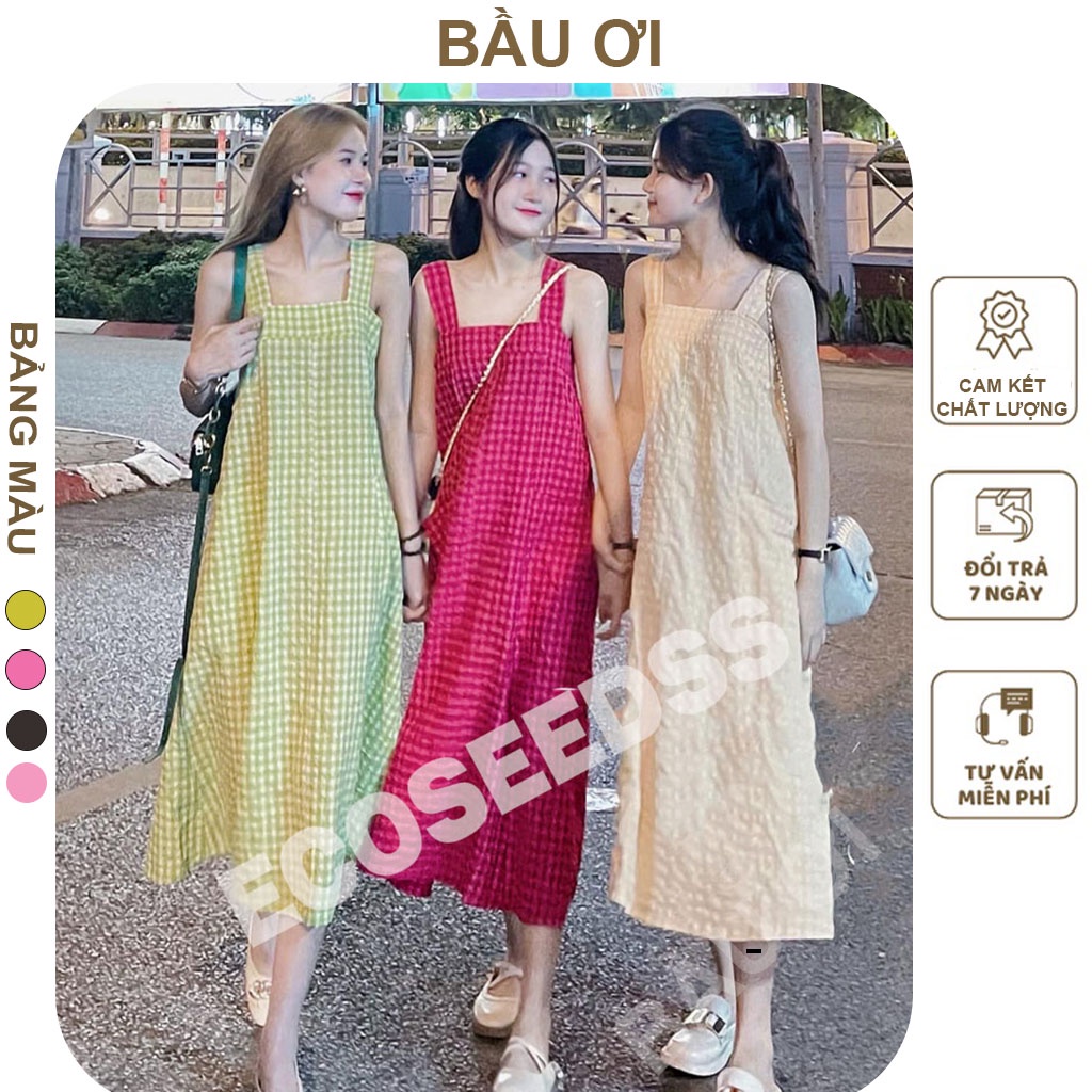 [BAUOII V69] VÁY BẦU 2 DÂY KẺ CARO FREESIZE - ĐẦM BẦU BABYDOLL DÁNG SUÔNG MÙA HÈ ĐI BIỂN ĐI CHƠI  ĐỀU ĐẸP
