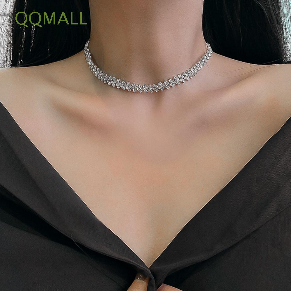 Qqmall Đơn Giản|Vòng Cổ Đính Đá Toàn Bộ|Vòng Cổ Choker Bằng Hợp Kim Nhiều Màu Sắc Thời Trang