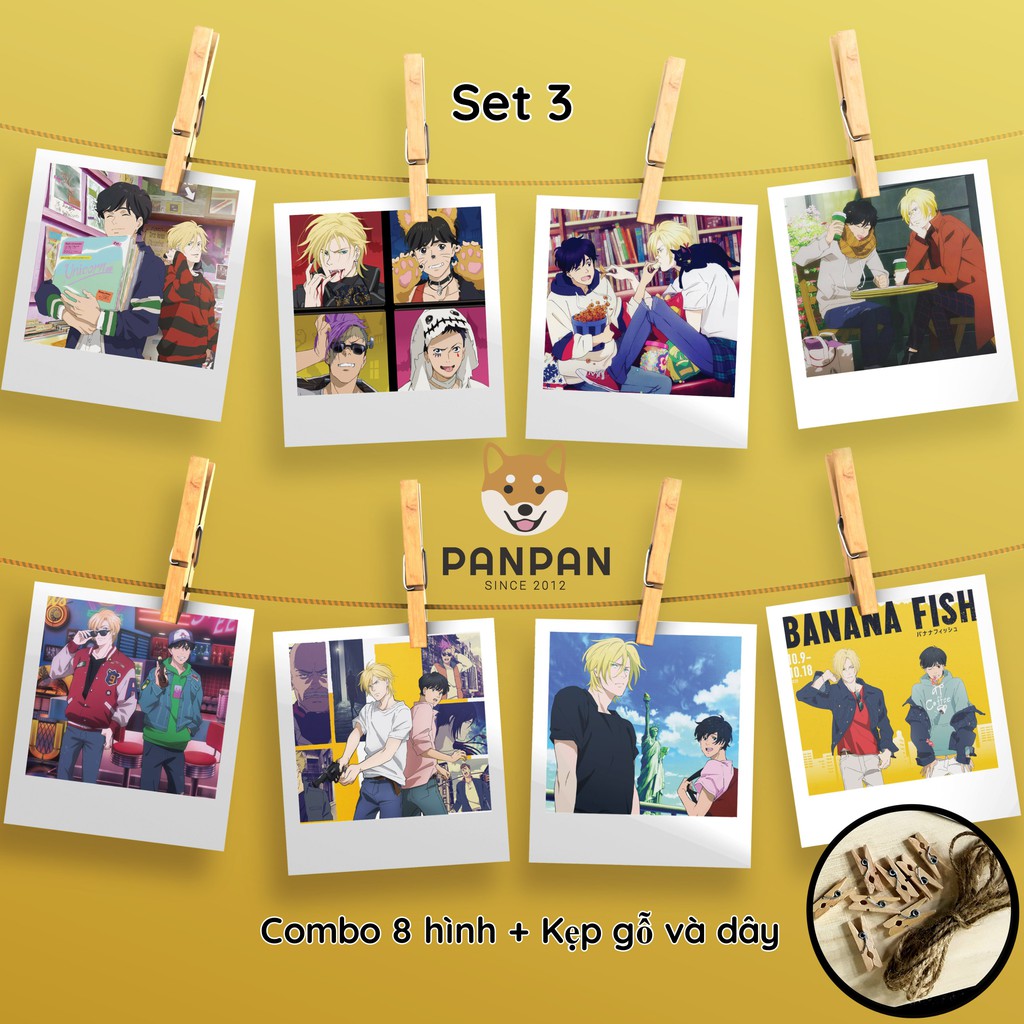 Combo 8 ảnh card lomo polaroid trang trí Anime Banana Fish 1 (tặng kèm dây và kẹp)