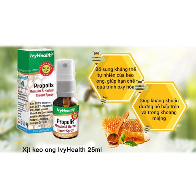Chai Xịt Keo Ong Giảm Ho Cho Bé Ivy Healthy Propolis Manuka & Herbal Throat Spray 25ml của Úc | Thế Giới Skin Care