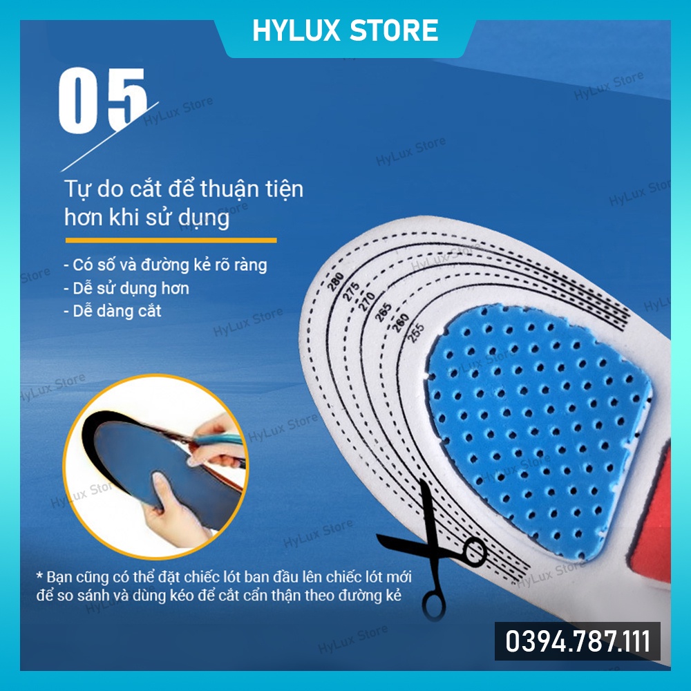Lót giày thể thao Silicon đệm EVA giảm sốc, thấm hút mồ hôi, thoáng khí cao cấp