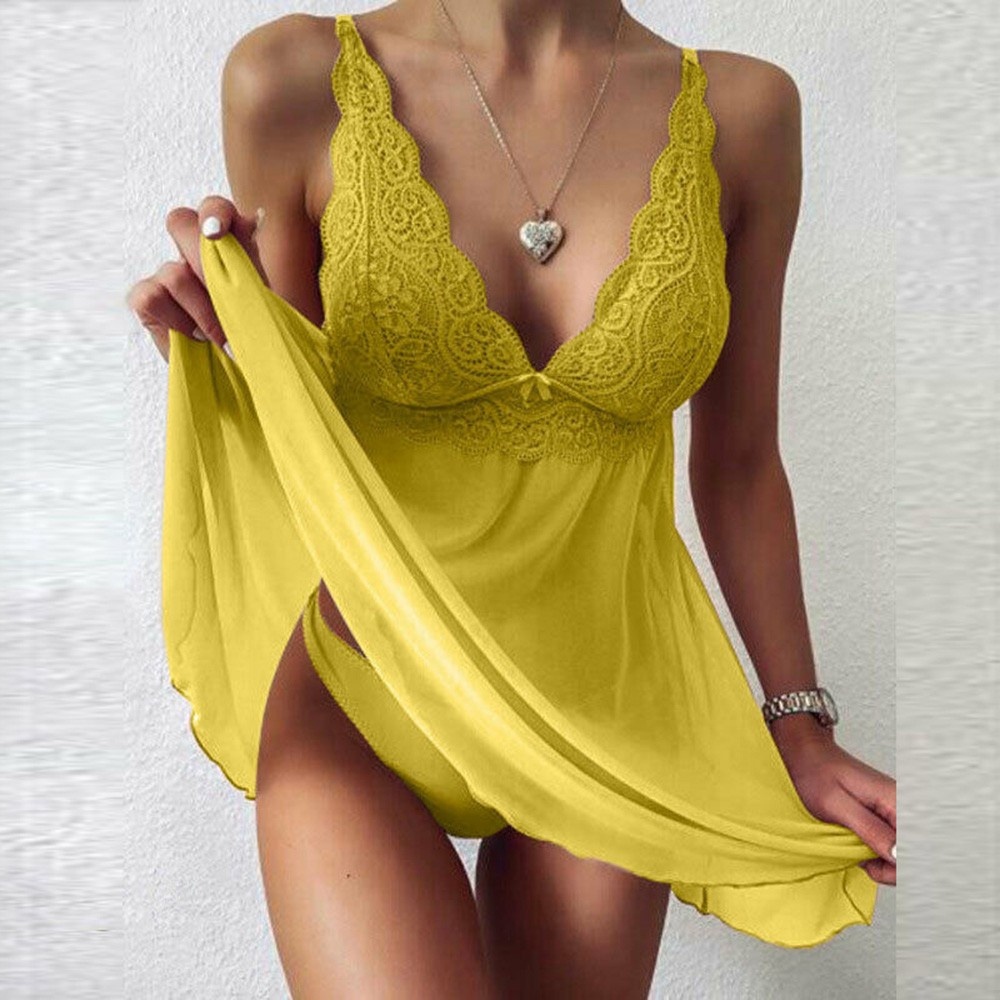 Đầm ngủ phối ren cổ chữ V thiết kế thoải mái thời trang mùa hè | BigBuy360 - bigbuy360.vn