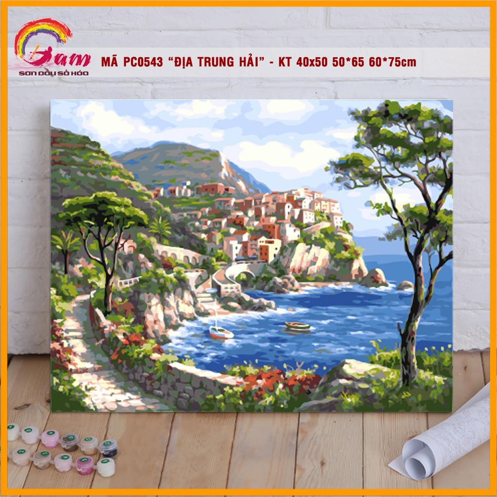 Tranh tự tô màu sơn dầu số hóa DIY Phong cảnh - Mã PC0543 Địa Trung Hải