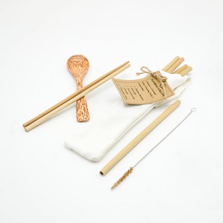 SET ỐNG HÚT COMBO 2 ( 5 ỐNG HÚT TRE ,THANH CỌ, ĐŨA TRE , THÌA DỪA, TÚI VẢI )