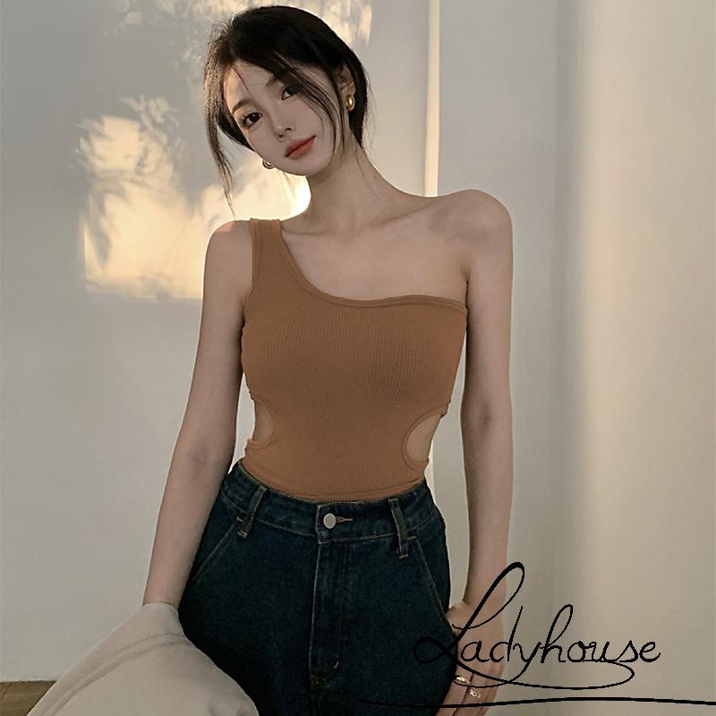 Áo croptop không tay màu trơn thiết kế khoét rỗng 4 màu sắc thời trang mùa hè cho nữ