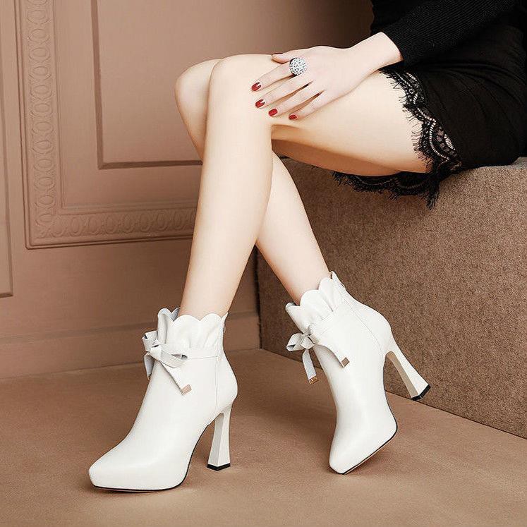 Giày Bốt Da Gót Vuông Thời Trang Thu Đông 2020 Cho Nữ