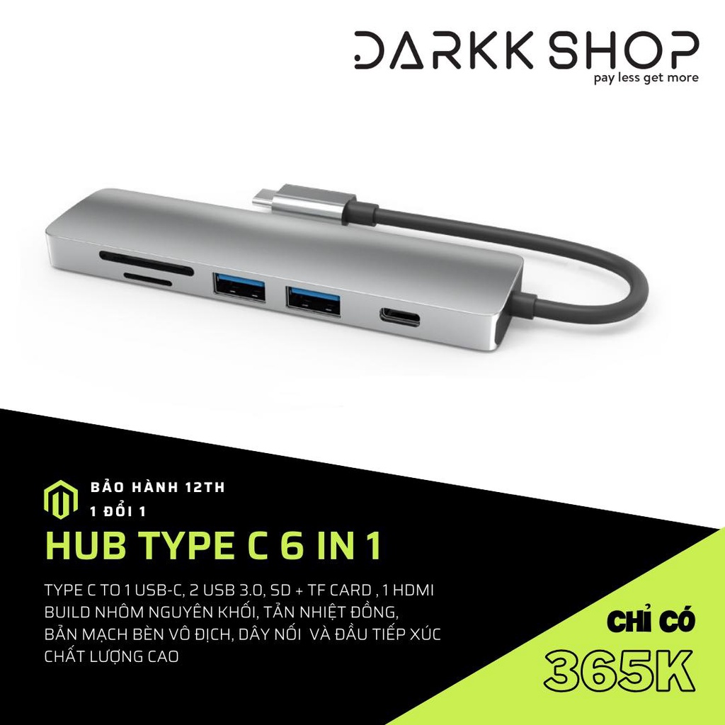 Hub Type C Darkk Shop 3in1 4in1 5in1 6in1 - Cổng chuyển đổi USB Type C to HDMI, SD TF Card, USB 3.0, USB-C BH 12 tháng