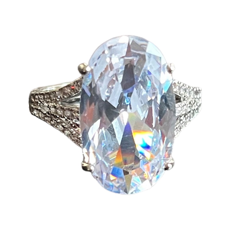 Nhẫn Đính Hôn Đính Đá Zircon Hình Oval Lớn Màu Bạc Thời Trang Dành Cho Nữ